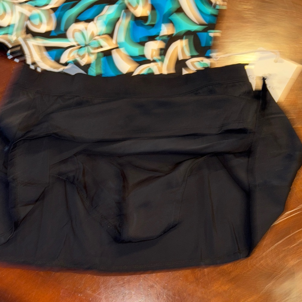 Floral Caribbean Joe Tankini Top and Black Skirt Set - Picture 2 of 11